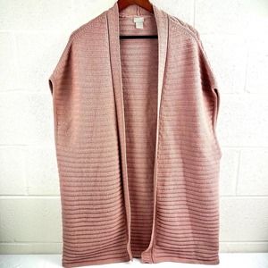 Chicos Pink Ribbed Open Front Knit Cardigan Metallic Weave Sz XL